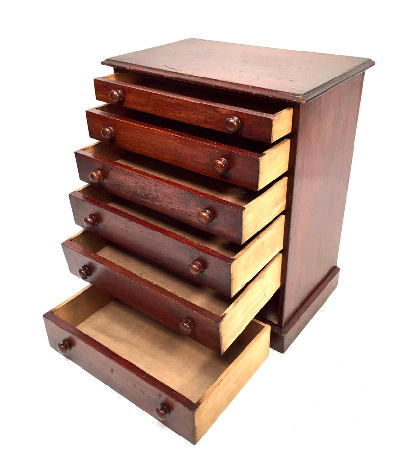 Antique Victorian Tabletop Wooden Chest of Collectors Drawers Storage Box c.1890