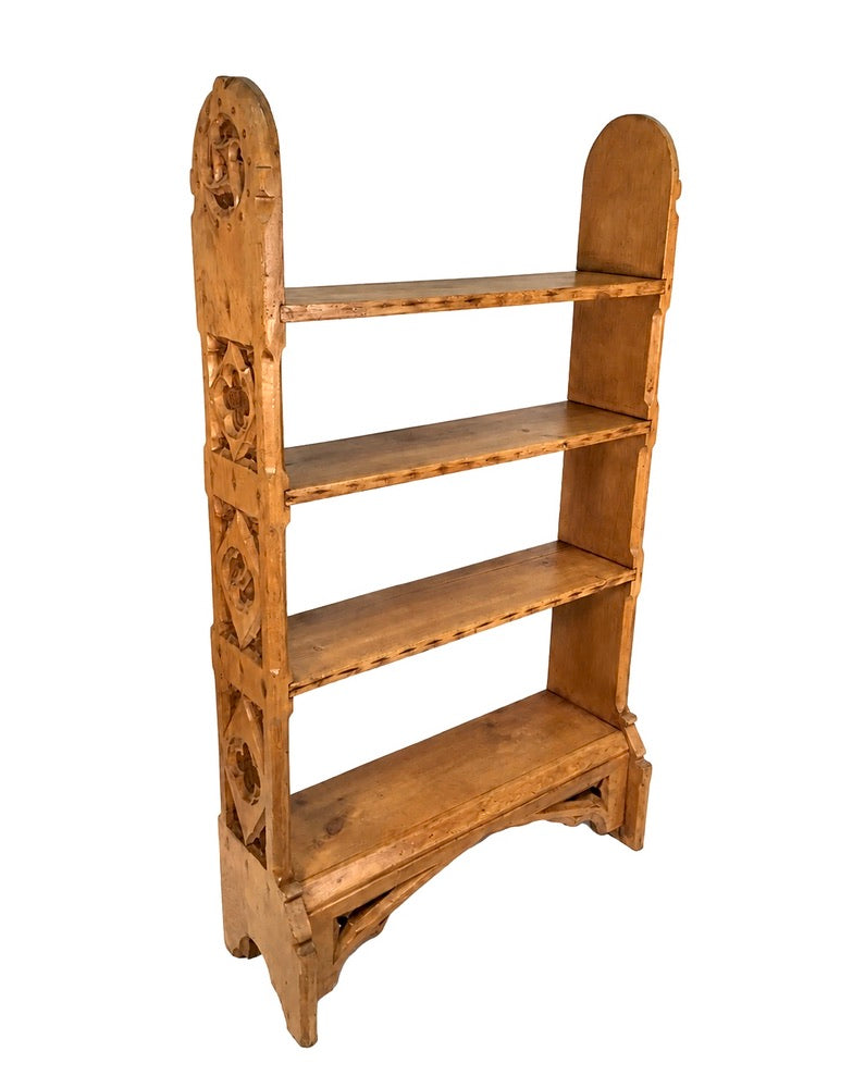 Antique Carved Pine Wooden Bookcase / Book Shelf Display Rack Freestanding