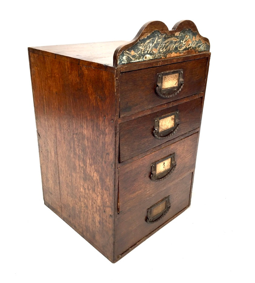 Antique Advertising - Oak Wooden Tabletop Haberdashery Shop Drawers c.1900