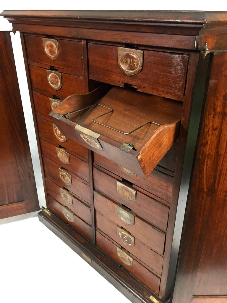 Antique Wooden Amberg's Patent Filing Cabinet Letter File Storage Chest with Key