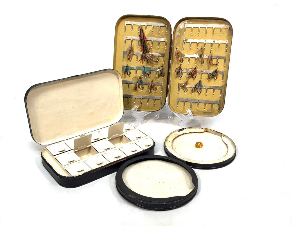 Antique Metal Fly Fishing Tackle Storage Box Set by Hardy Bros Mid 20th Century