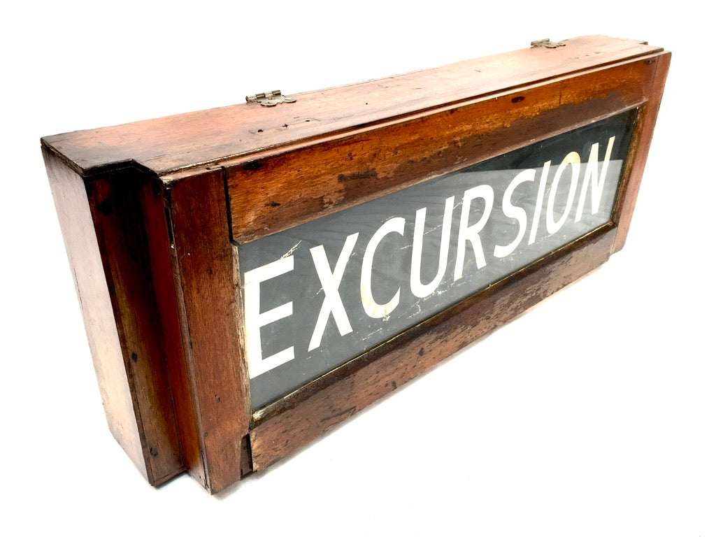 Antique Wooden & Glass London Destination Bus Blind Box Train Sign 20th Century