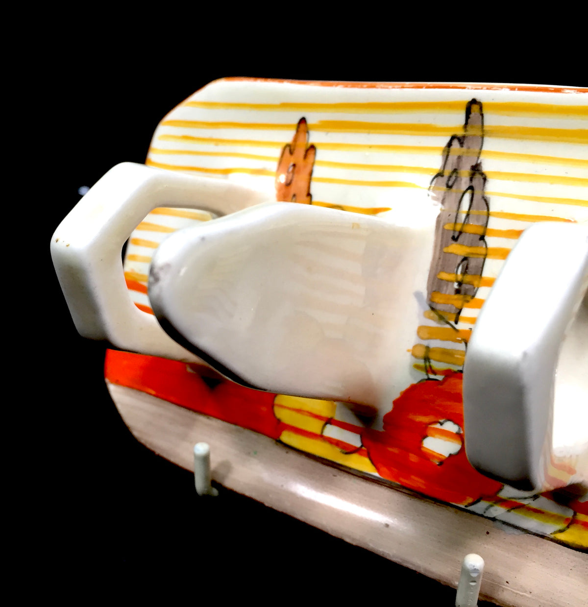 Clarice Cliff 1930s Capri 3 Bar Toast Rack / Art Deco Pottery c.1934