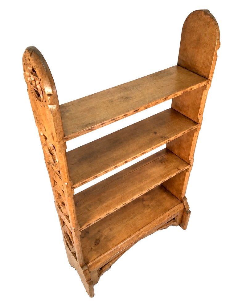 Antique Carved Pine Wooden Bookcase / Book Shelf Display Rack Freestanding