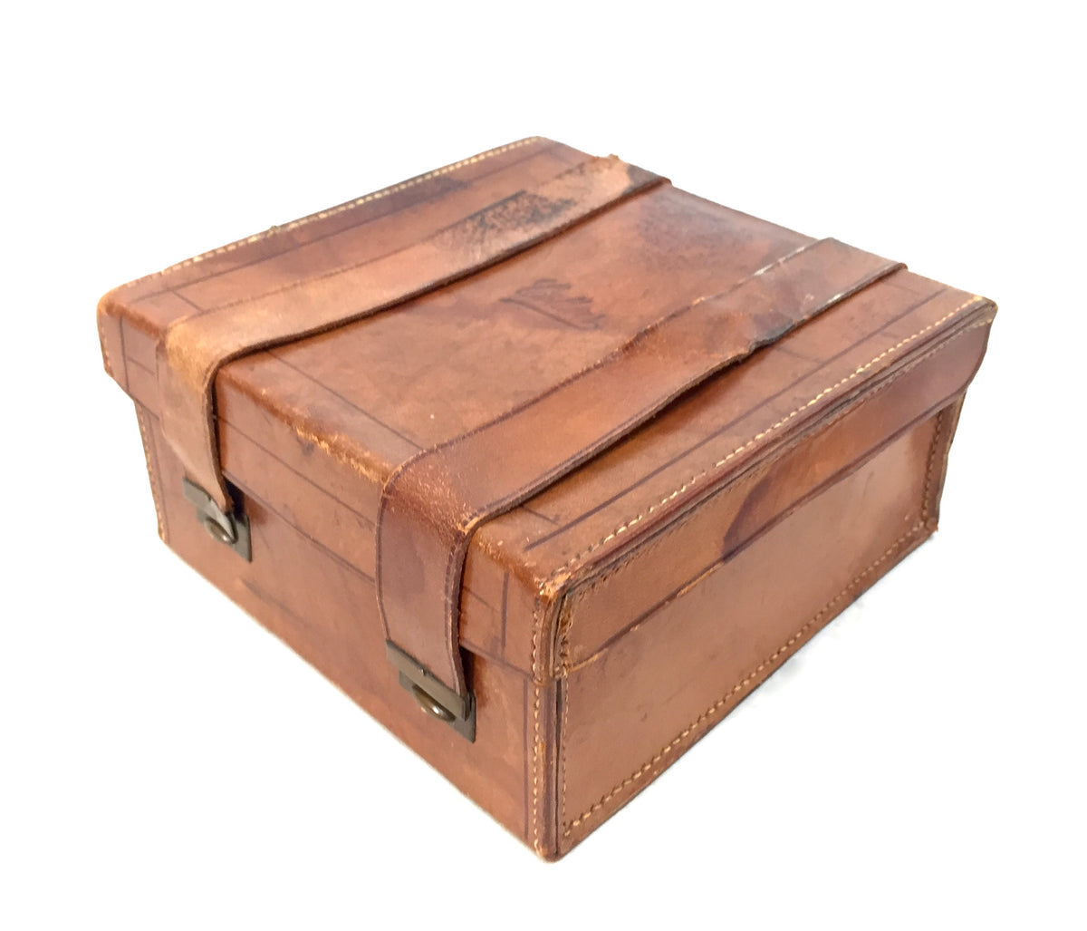 Antique Gentlemen's Leather Bound Collar Box and Stud Box with Contents c.1920