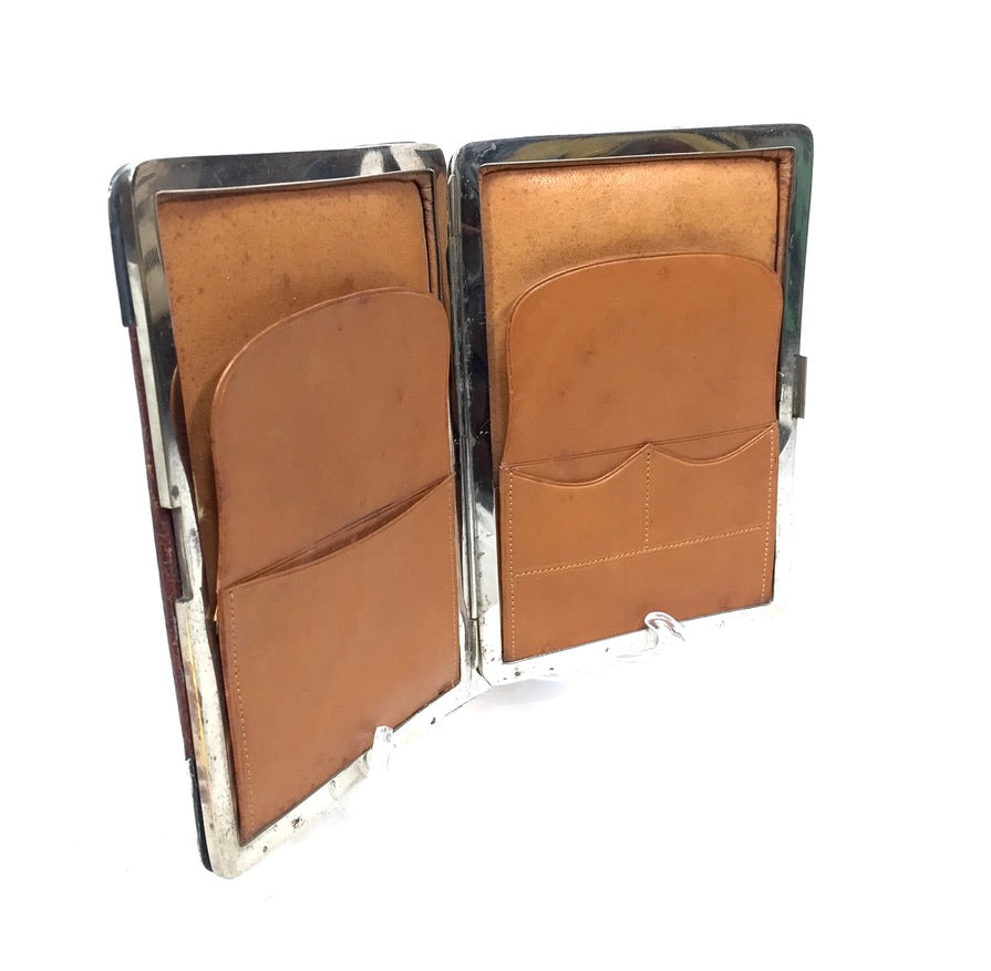 Antique Art Nouveau Silver Covered Leather Wallet Card Case Birmingham 1903