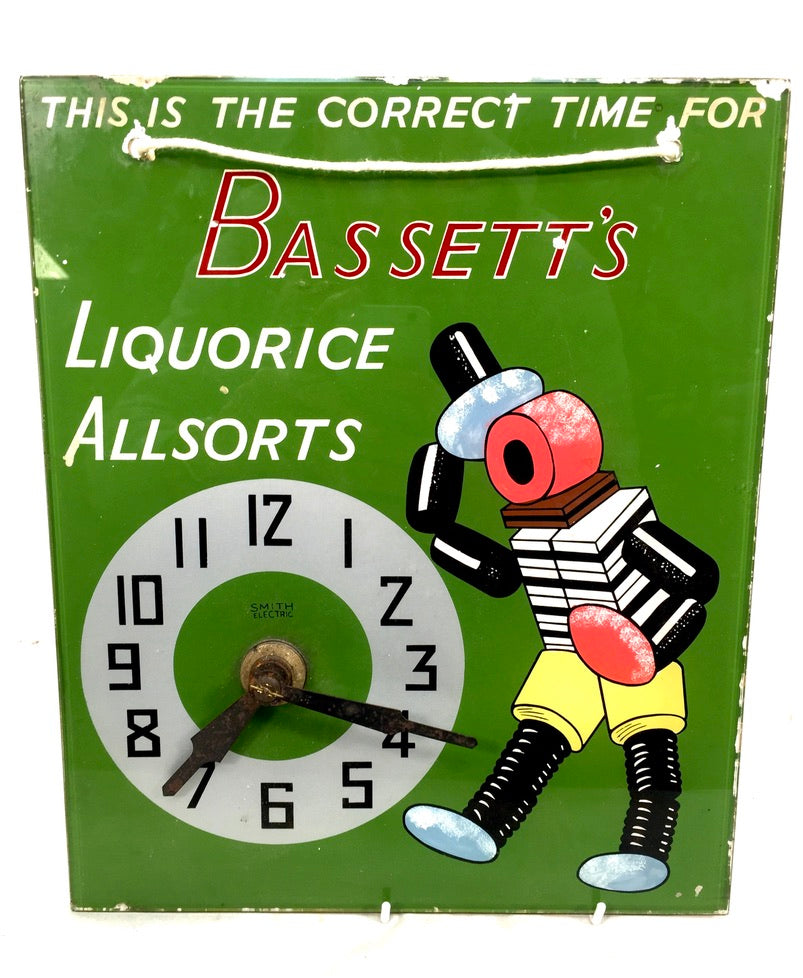 Antique Advertising Bassett's Liquorice Allsorts Smiths Electric Clock Sign