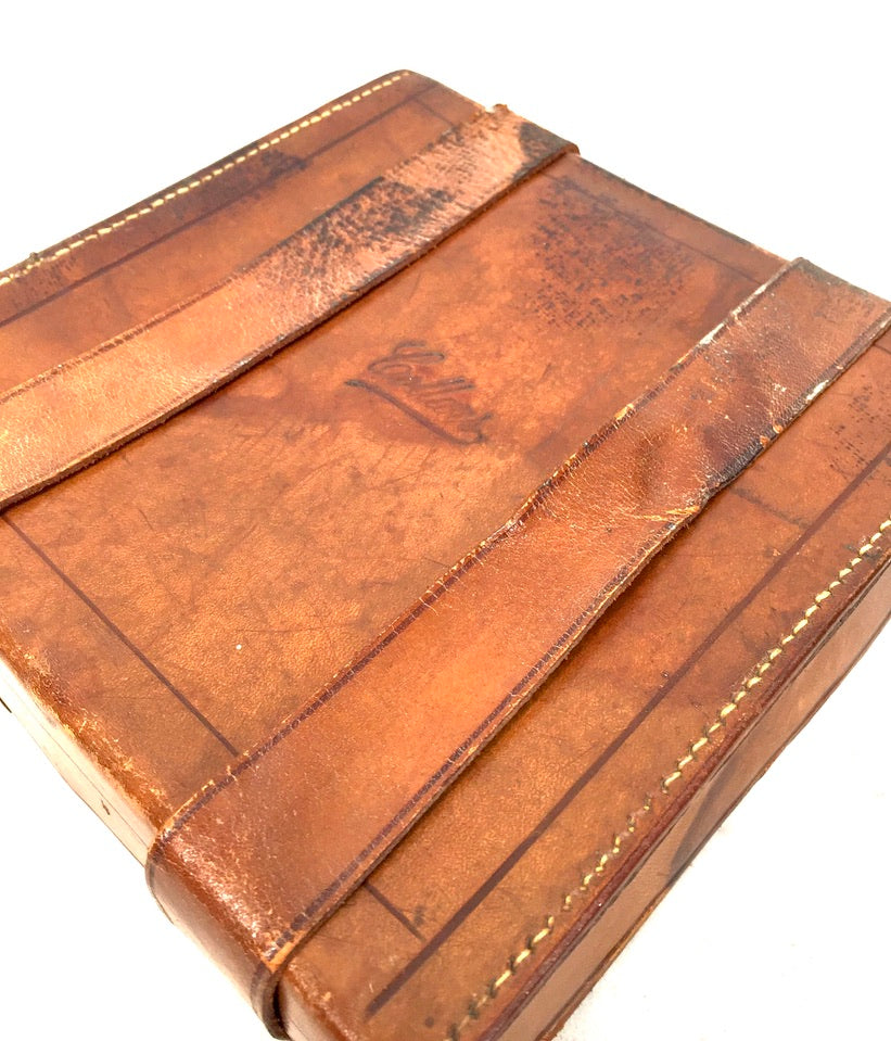 Antique Gentlemen's Leather Bound Collar Box and Stud Box with Contents c.1920