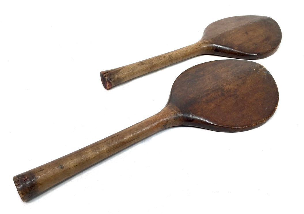 Antique Matching Pair of 1900s Wooden Ball Game Bats / Paddles / Table Tennis