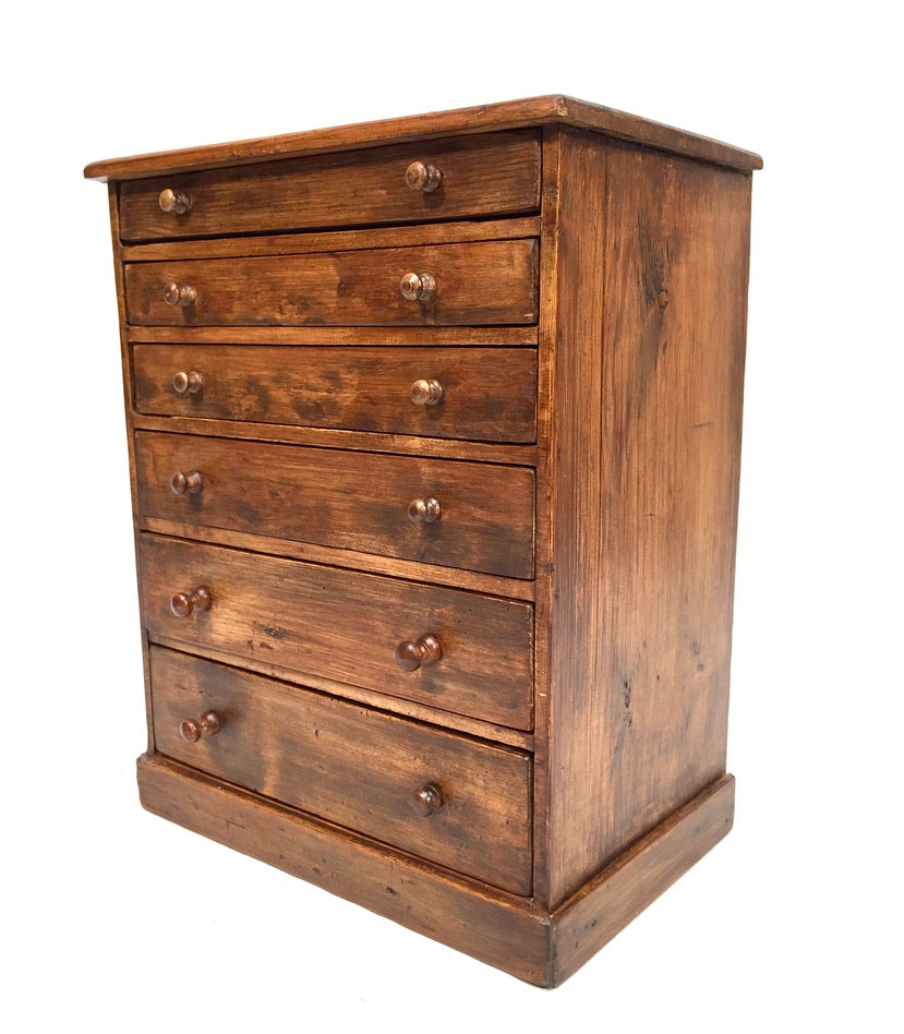 Antique Tabletop Wooden Pine Chest of Collectors Drawers Storage Box c.1900
