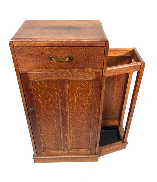 Antique 1920s Art Deco Entrance Hall Oak Wooden Umbrella Stand Storage Cabinet