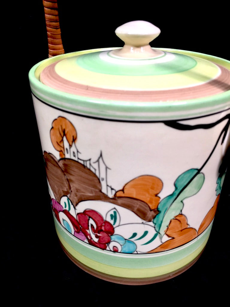 Clarice Cliff Alton Green Hereford Biscuit Barrel Shape Art Deco Pottery Antique