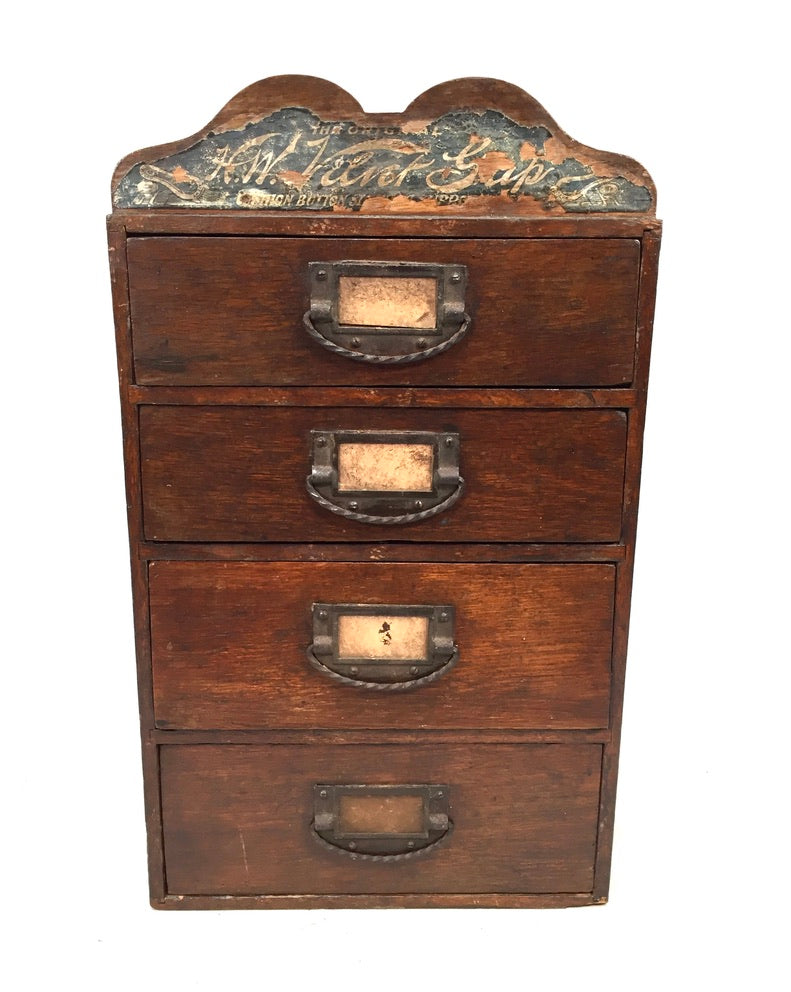 Antique Advertising - Oak Wooden Tabletop Haberdashery Shop Drawers c.1900