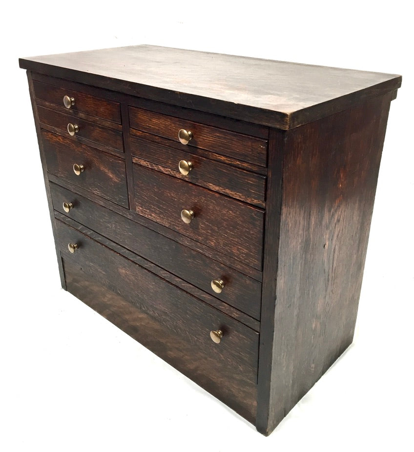 Antique Tabletop Wooden Tool Chest / Collectors Drawers Storage Box c.1900