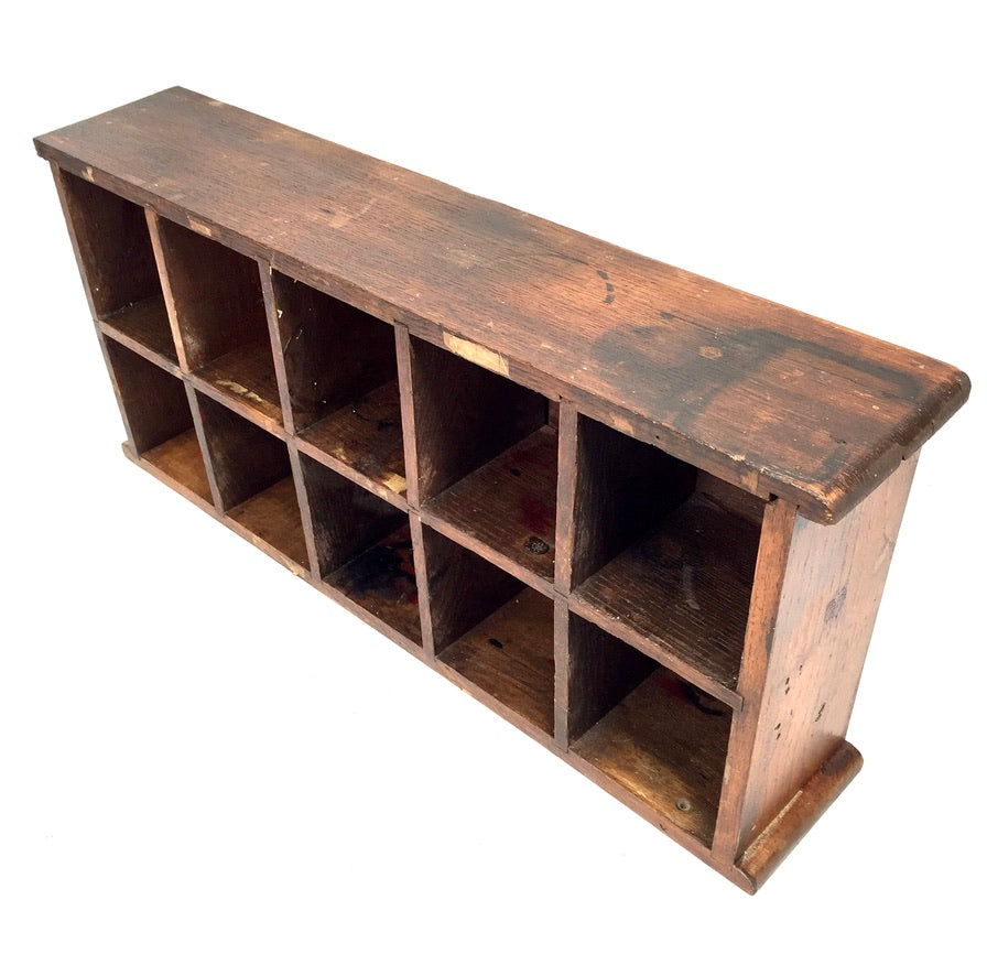 Antique Wooden Rustic Pigeon Hole Filing Cabinet / Mail Letter Organiser / Shelf