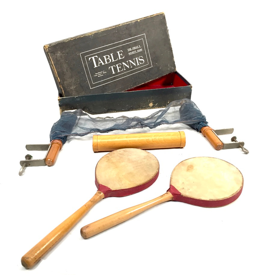 Antique 20th Century Tabletop Vellum Table Tennis Bats Parlour Game Original Box