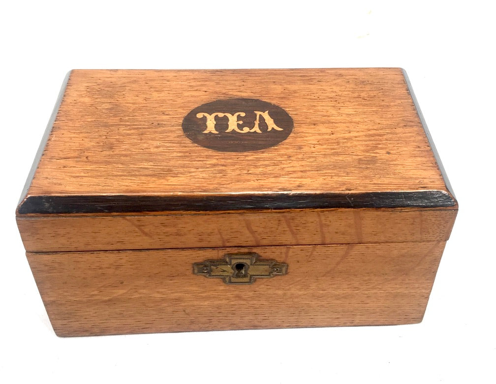 Antique 19th Century Wooden Double Compartment Tea Caddy with Key & Working Lock
