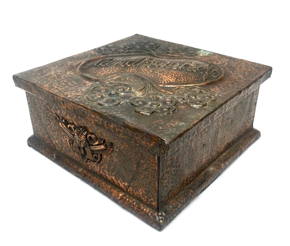 Antique Arts & Crafts Repousse & Hammered Copper Handkerchief Box c.1930