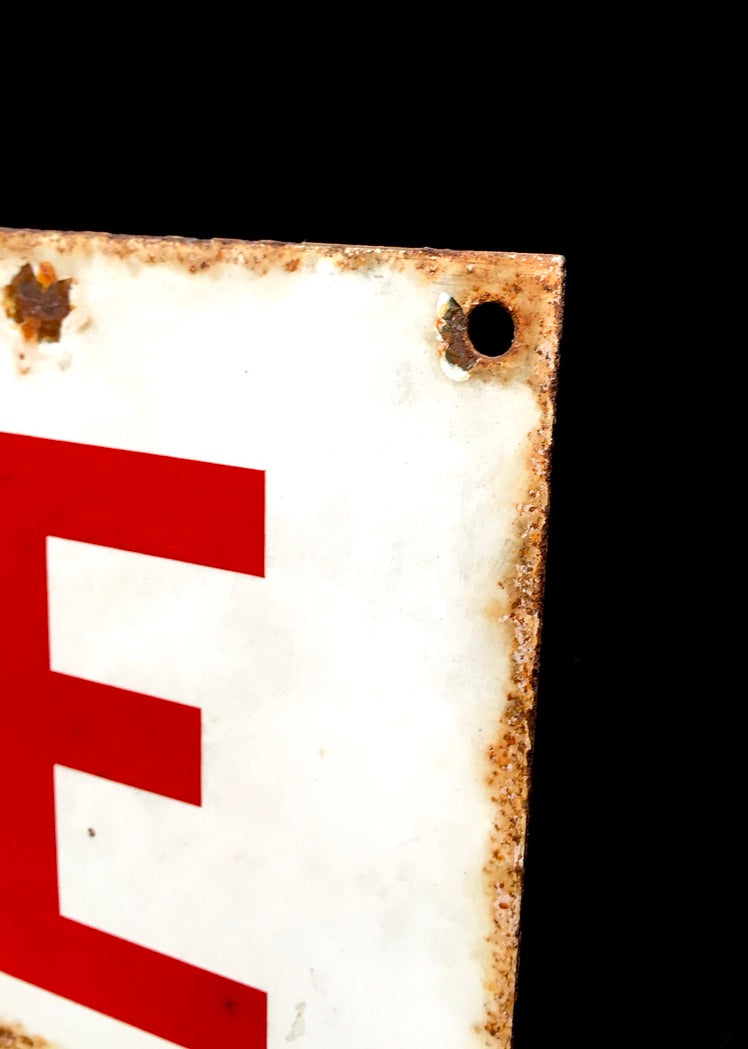 Antique Advertising - Factory / Industrial Used Enamel Fire Exit Sign Salvaged