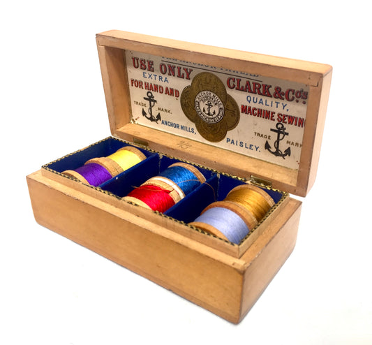 Antique Wooden Mauchline Ware Clarke &amp; Co Sewing Box Reel Holder Scottish Scene