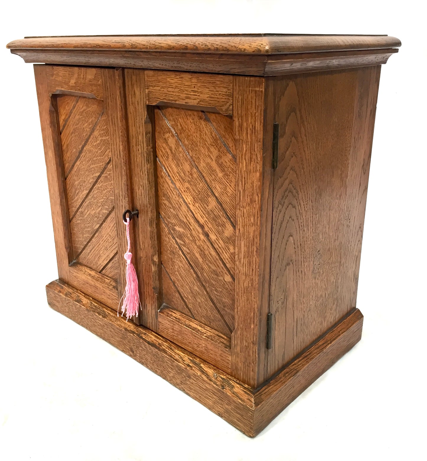Antique Tabletop Oak Wooden Desk Stationery Box / Cabinet / Cupboard c.1920 Key