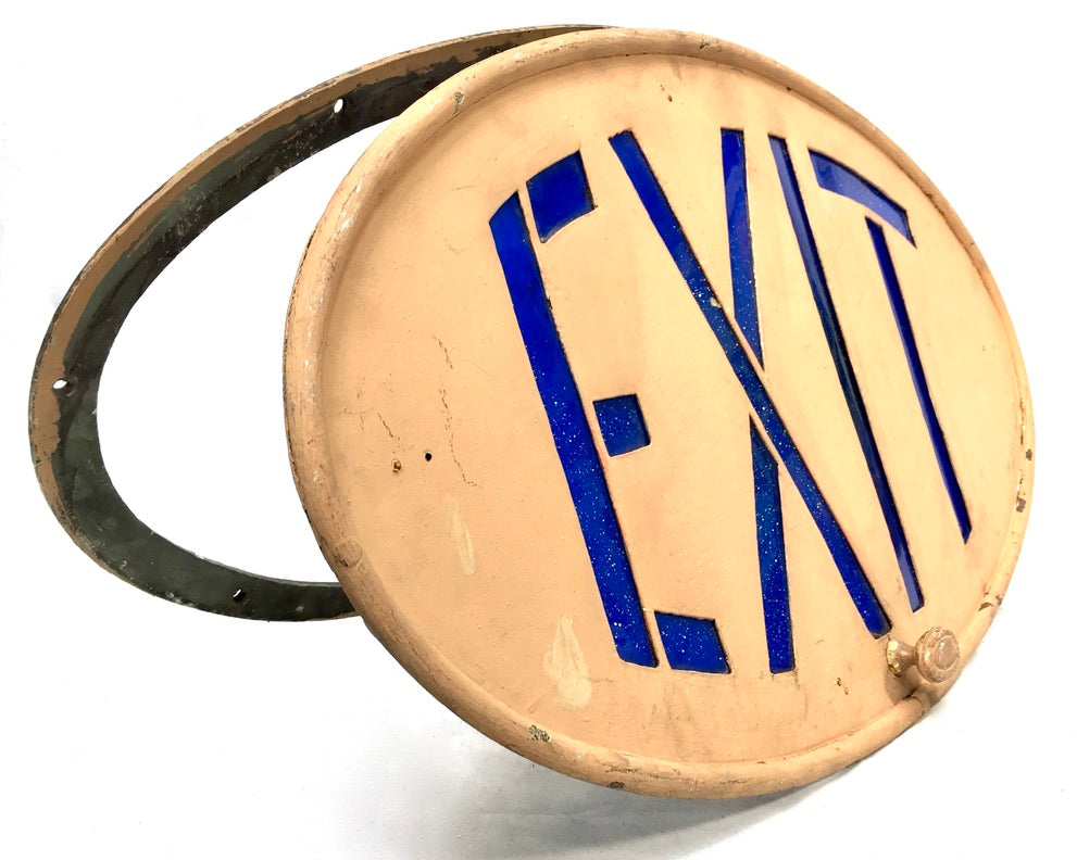 Antique Art Deco Reclaimed / Salvaged Building / Door Exit Sign / Blue c.1930