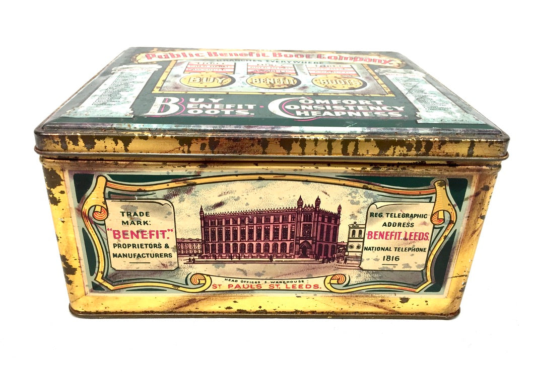 Antique Advertising - 1920s Public Benefit Boot Company Tin Pictorial Lithograph