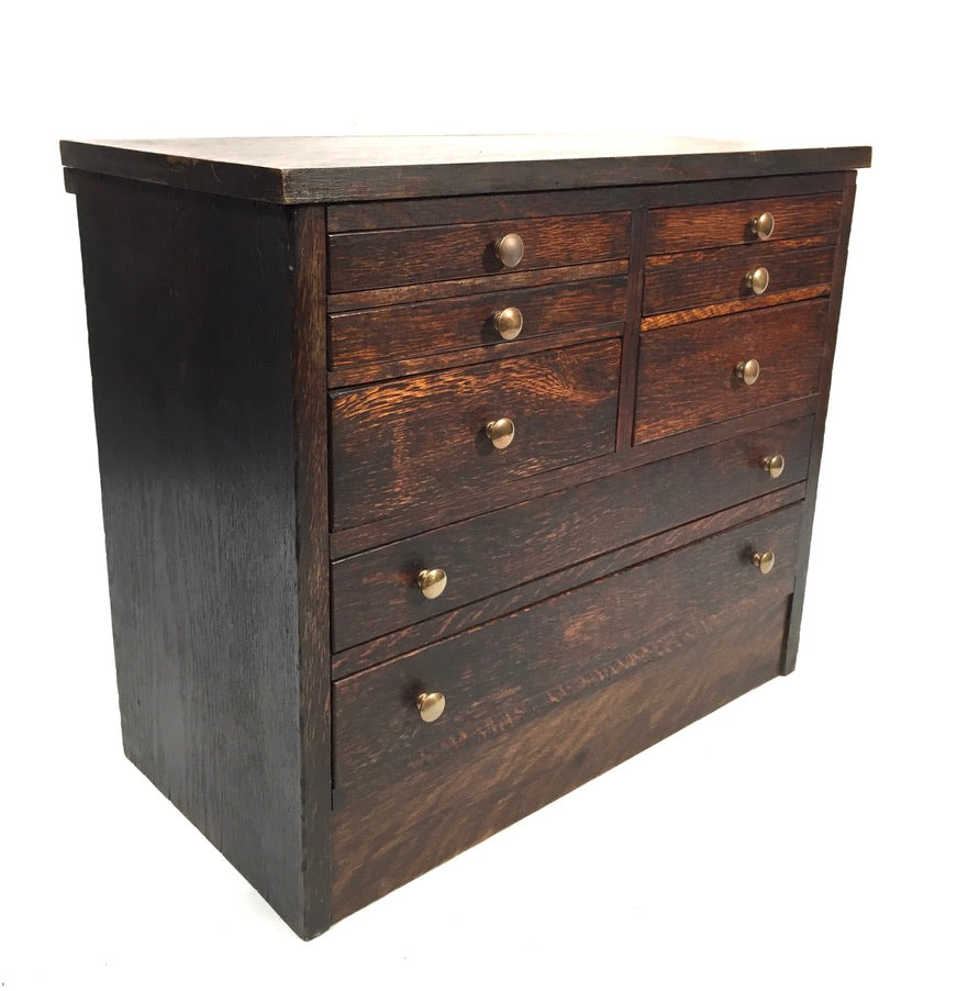 Antique Tabletop Wooden Tool Chest / Collectors Drawers Storage Box c.1900