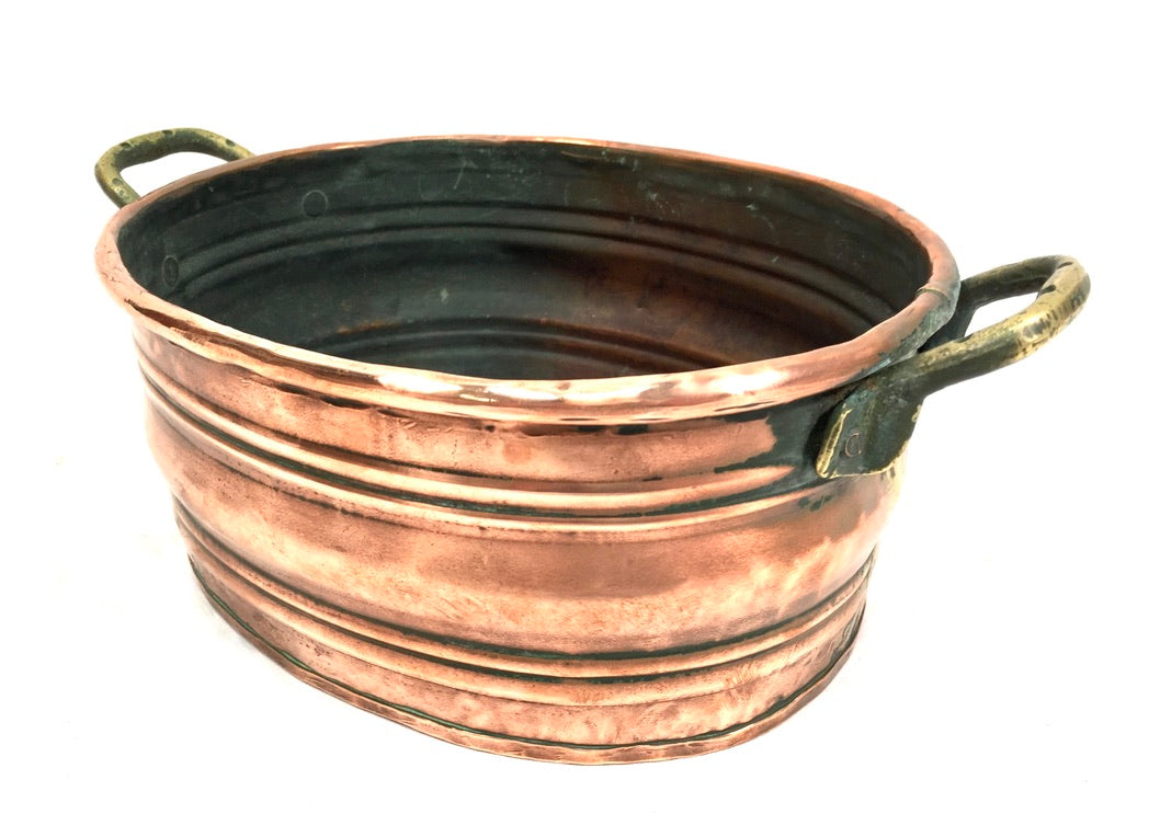 Antique Arts & Crafts Copper & Brass Handled Planter / Plant Pot / Trough c.1910