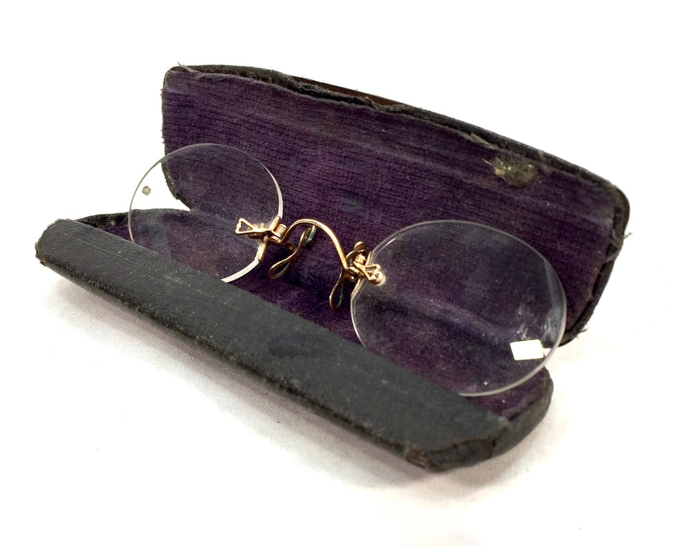 Antique Pince-Nez Glasses Hamblin & Co Chatham / Original Case Vintage Fashion