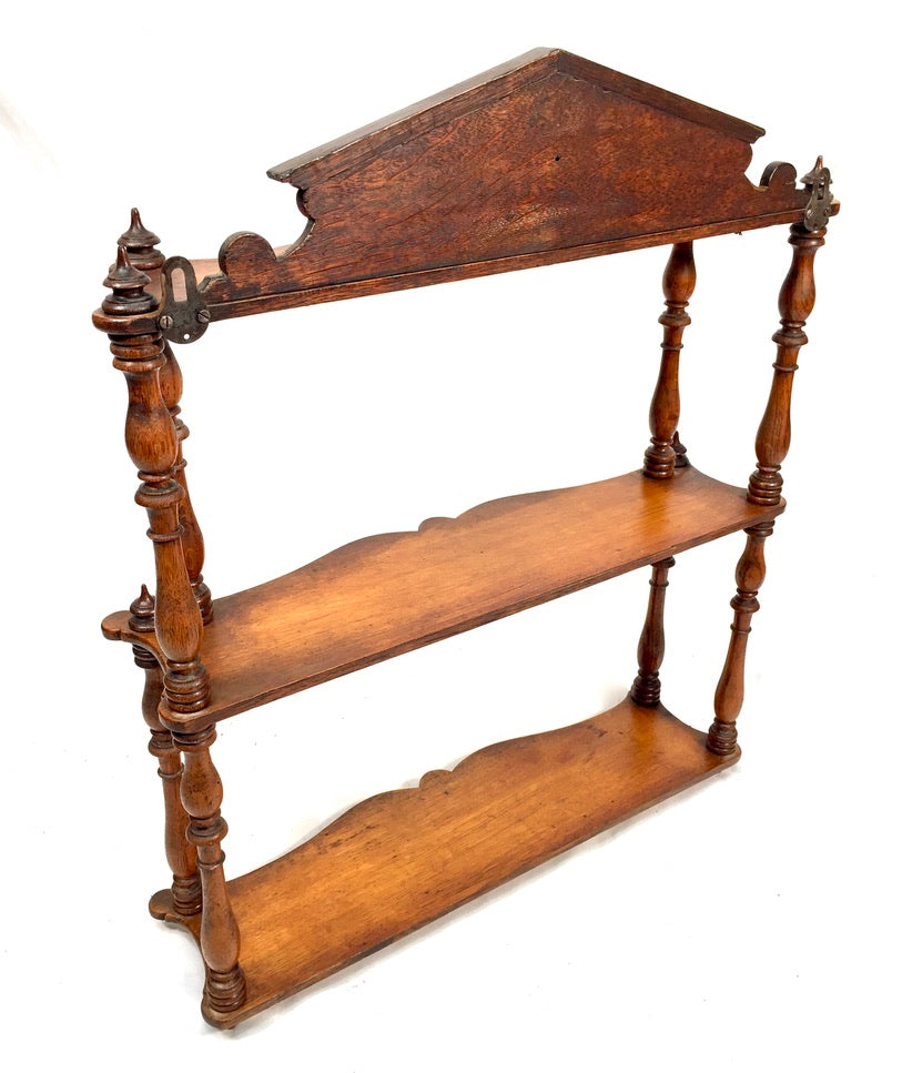 Antique Wooden Hand Carved Arts & Crafts Wall Hanging Display Shelf Rack c.1920