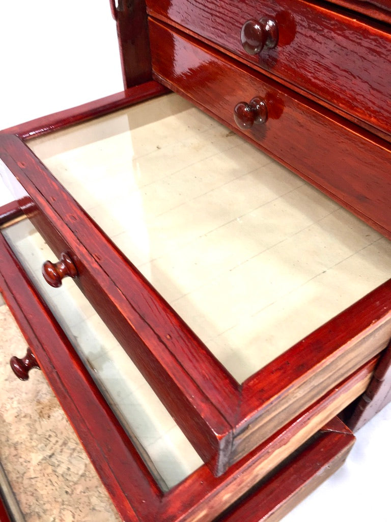 Antique Tabletop Stained Wooden Chest of Specimen Collectors Drawers c.1930