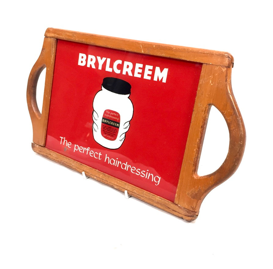 Antique Advertising - 1950s Wooden Brylcreem Barber / Hairdressers Mirror / Sign