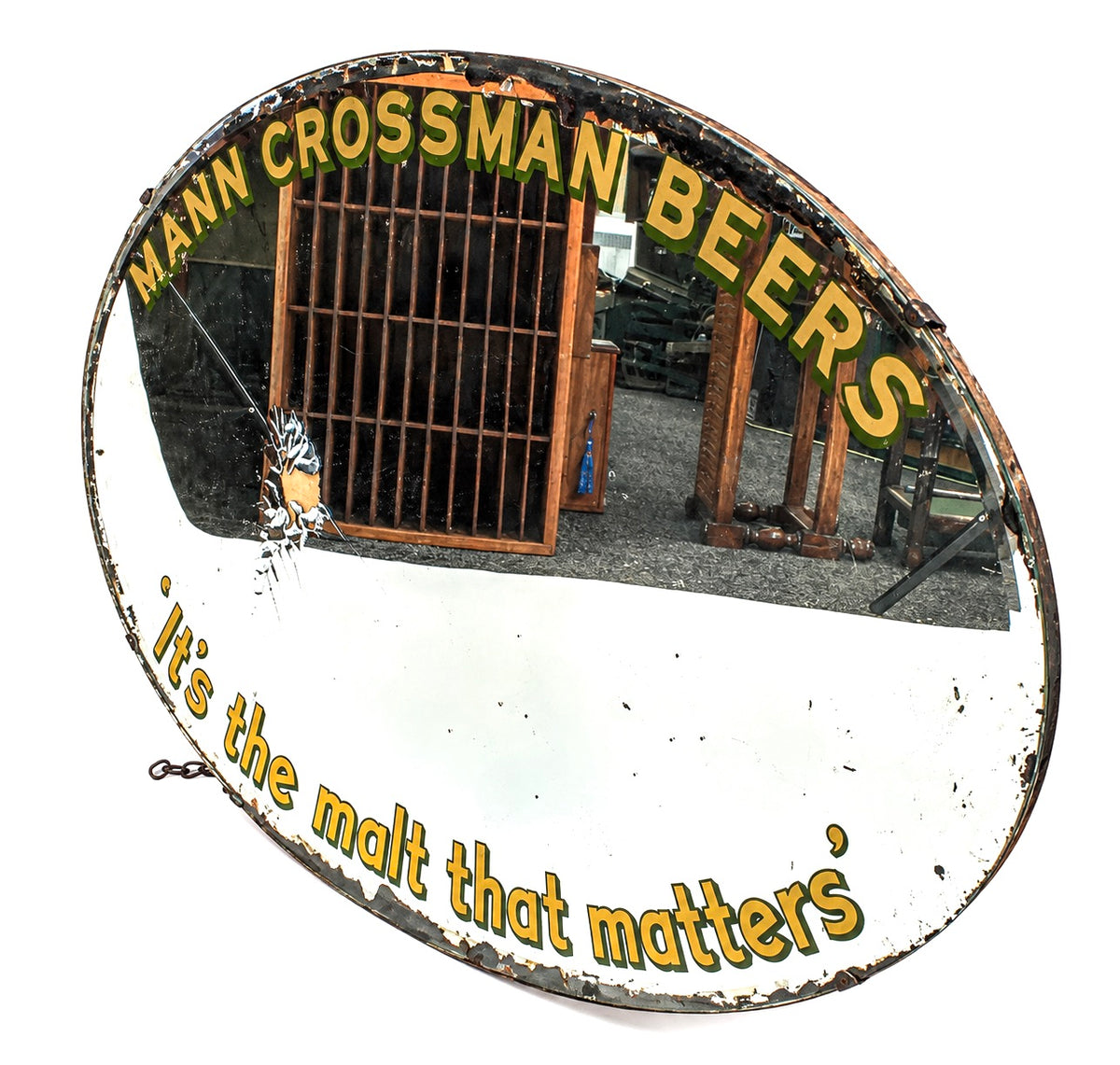 Antique Advertising Mann Crossman Beers Brewery Pub Large Oval Mirror / Sign