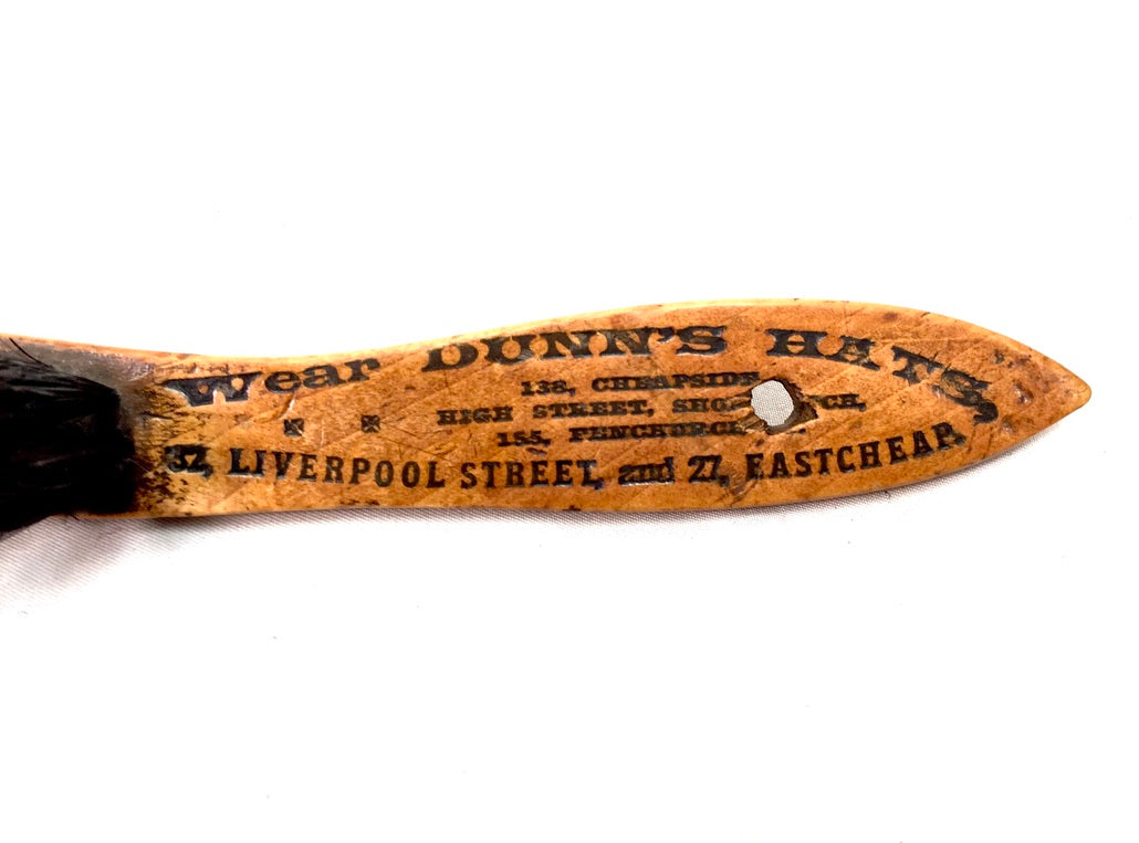 Antique Advertising - Victorian Wooden Promotional Hat Brush "Wear Dunn's Hats"