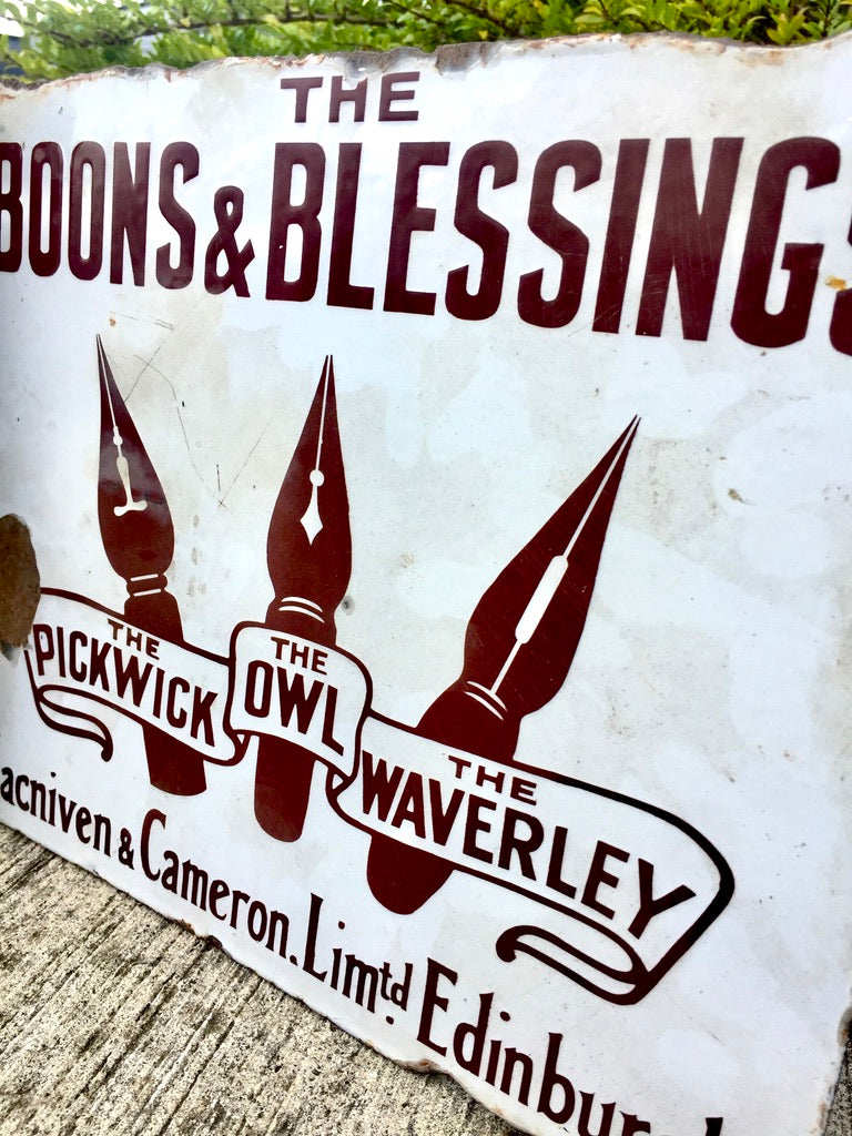 Antique Advertising - Waverley Pens Enamel Sign for Macniven & Cameron c.1910