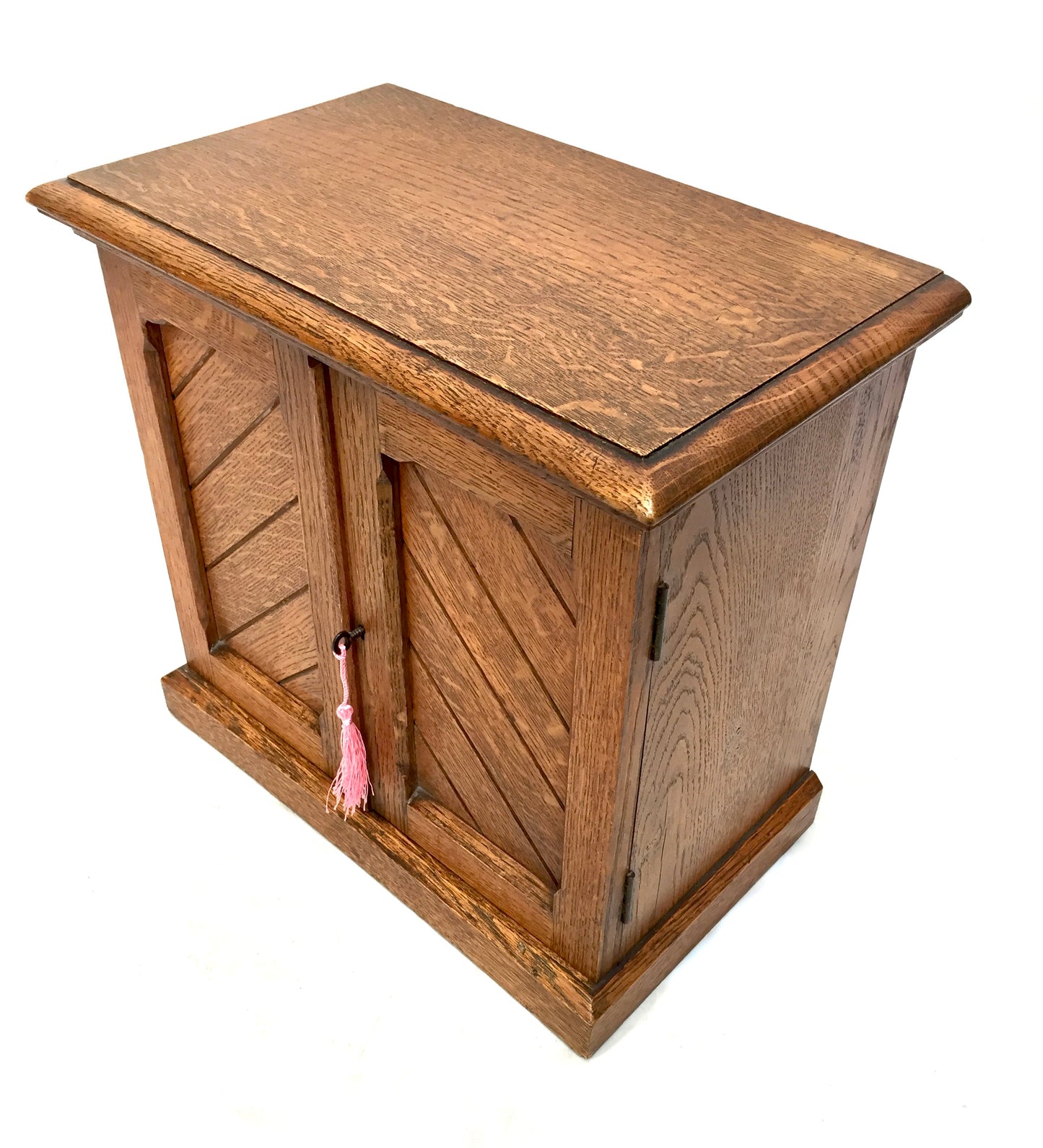 Antique Tabletop Oak Wooden Desk Stationery Box / Cabinet / Cupboard c.1920 Key