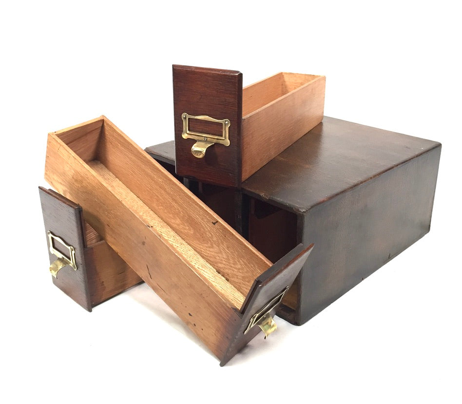 Antique 20th Century Tabletop Wooden "Shannon" Index Card Filing Drawer Box Unit