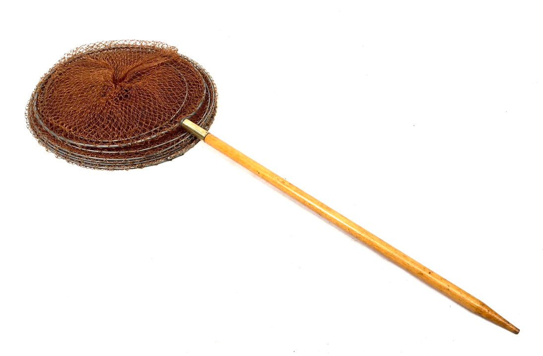 Antique Angling Multi-ringed Mesh Fish Trap / Keepnet On Wooden Pole Handle