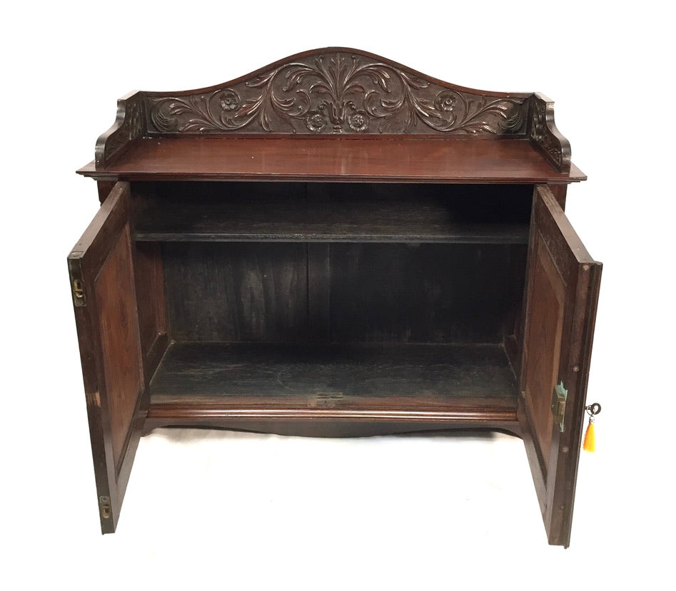 Antique Wooden Ornate Hand carved Cabinet / Cupboard with Key 19th Century