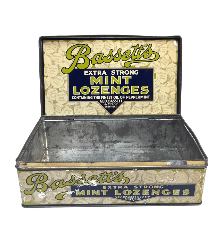 Antique Advertising - Bassets Mint Lozenges Confectionery Shop Display Box Tin