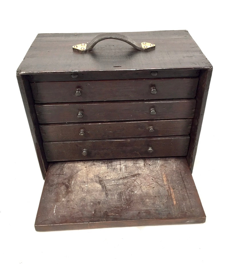 Antique Wooden Engineers Toolbox / Tool Box / Collectors Cabinet Storage Box