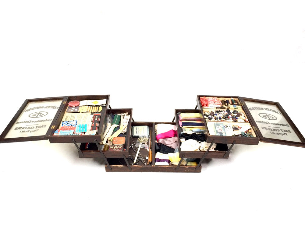 Antique Haberdashery Shop Display Cartier Bresson Cotton Cantilever Sewing Box