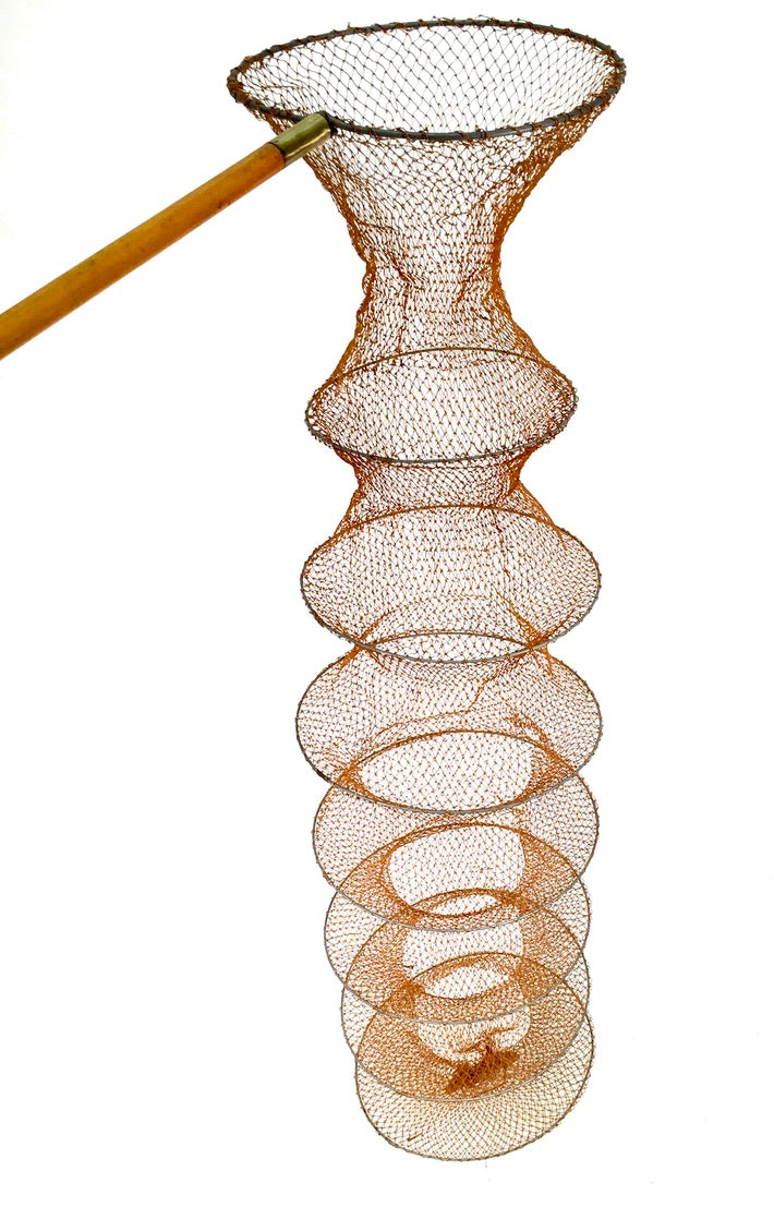 Antique Angling Multi-ringed Mesh Fish Trap / Keepnet On Wooden Pole Handle