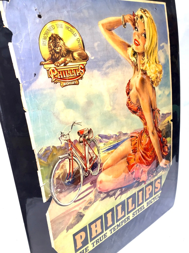 Antique Advertising - 20th Century Phillips Cycles Promotional Poster Sign c1950