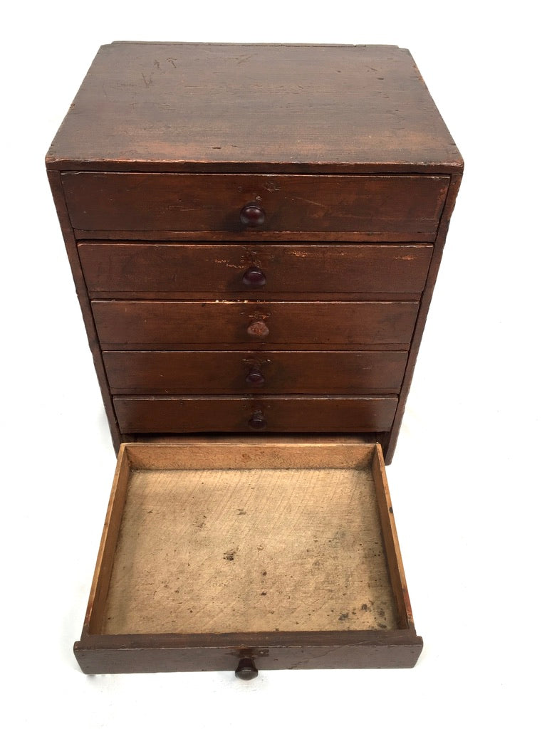 Antique Tabletop Wooden Chest of Collectors Drawers / Storage Box / Cabinet