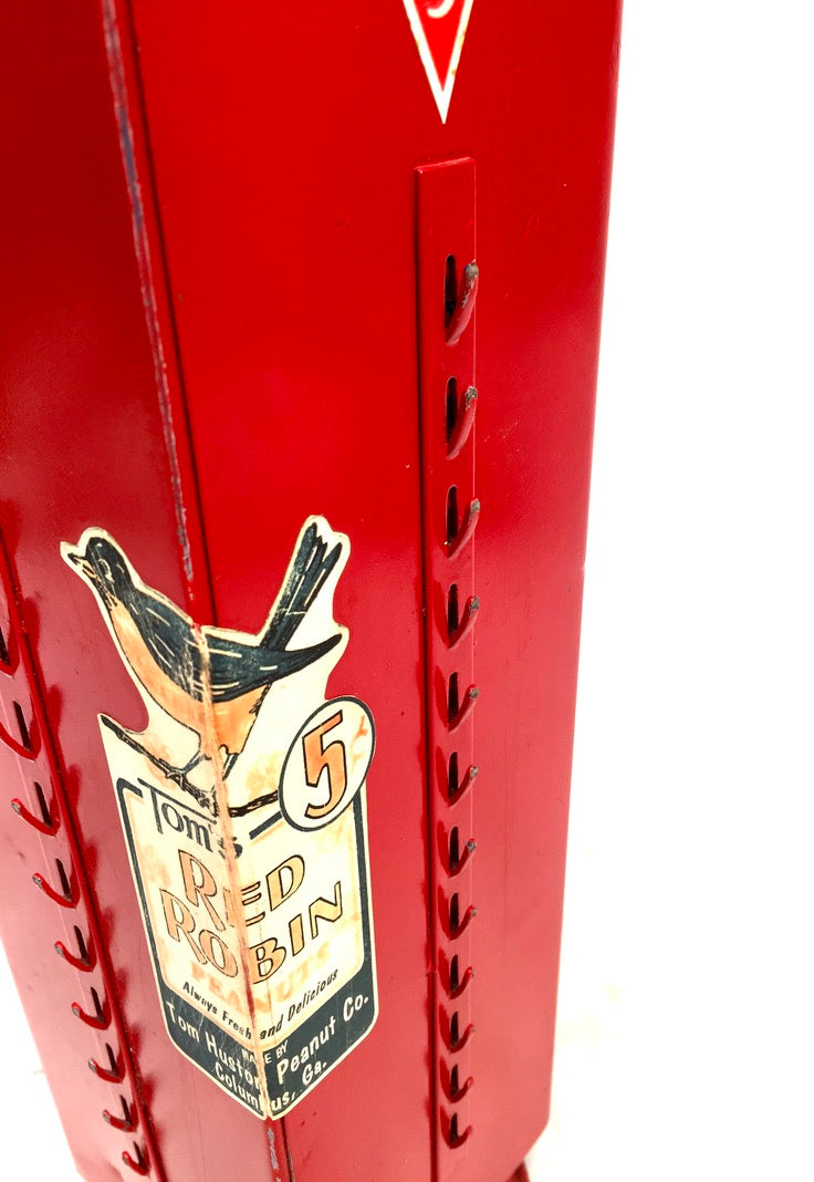 Antique Advertising 1930s Tom's Red Robin Peanuts Shop Counter Tin Display Rack