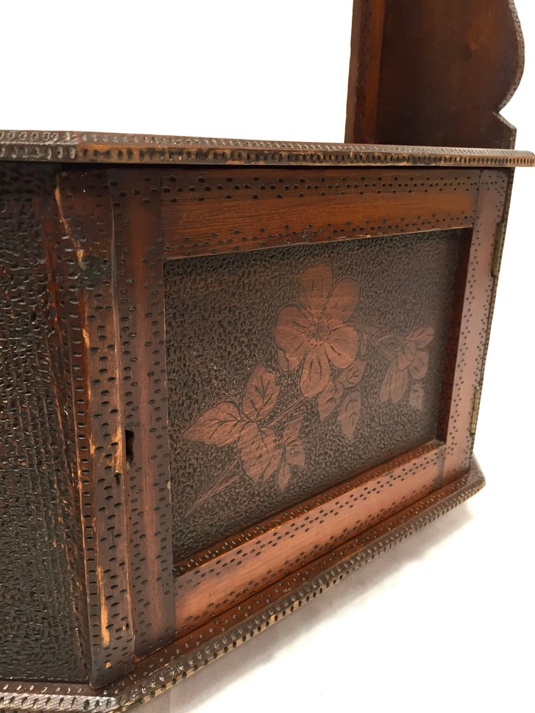Antique Wooden Poker Work Wall Hanging / Tabletop Shelf / Cabinet / Box