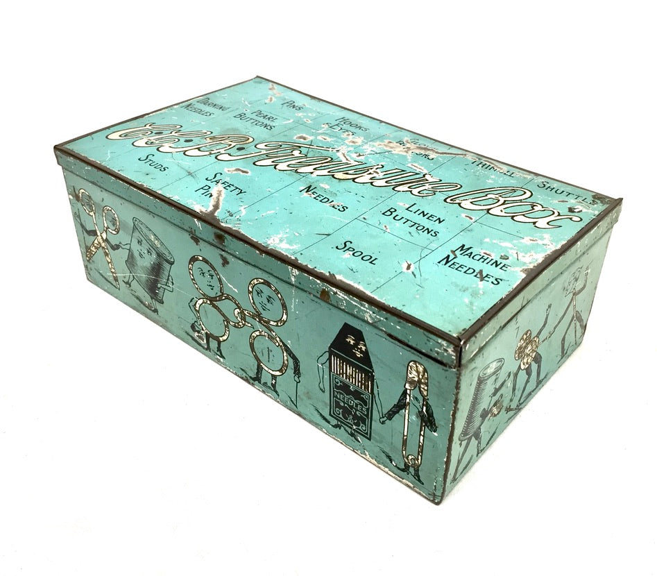 Antique Advertising - C.C.B. Treasure Box Sewing Tin by Huntley Boorne & Stevens