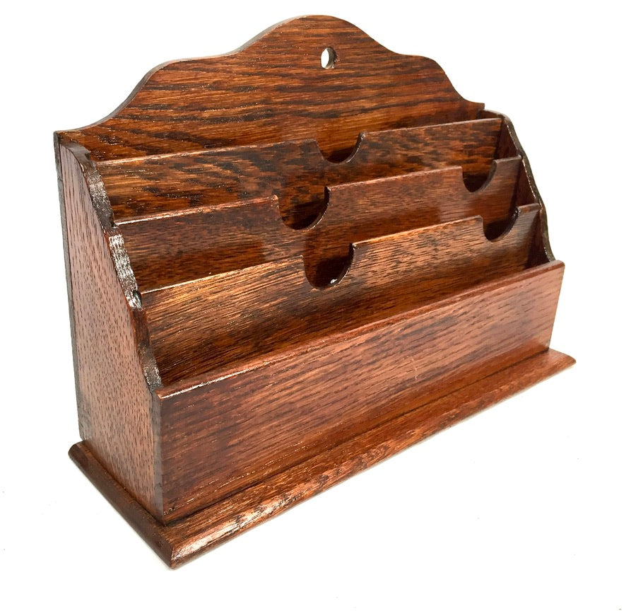 Antique 1930s Wooden Desktop Letter Rack / Stationery Holder / Mid 20th Century